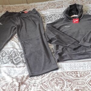 Puma Charcoal Velour Hoodie and Sweatpants Set